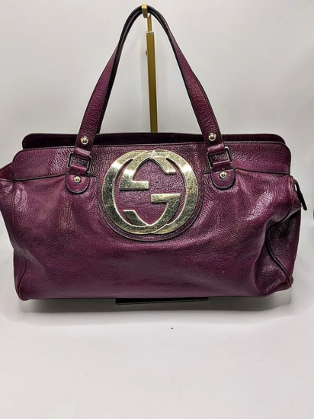 Gucci Blondie Interlocking G Purple Leather Satchel + COA